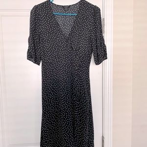Express black polka dot dress split leg
